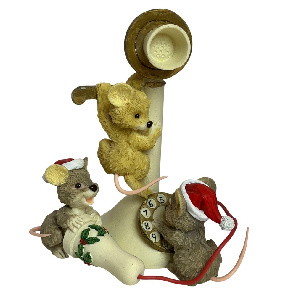 1995 Roman 3 Mice Talking On Vintage Telephone Christmas Decoration 5"x5" - Picture 2 of 5